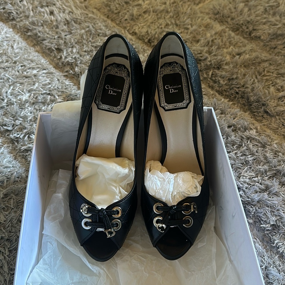 Christian Dior peep toe high heel shoe.